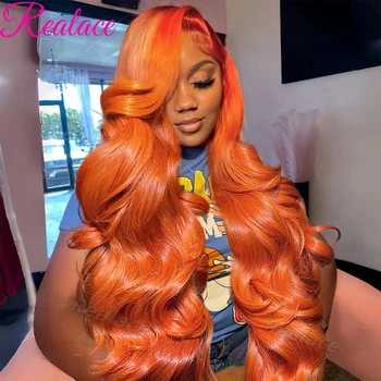 36inch Ginger Orange Lace Front Wigs Human Hair Pre Plucked 200% Density Body Wave 13x4 13x6 Hd Transparent Lace Frontal Wigs 1