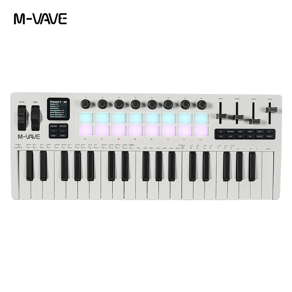 M-VAVE SMK-37 pro USB MIDI Controller 16 RGB Pads 8 Knobs Software