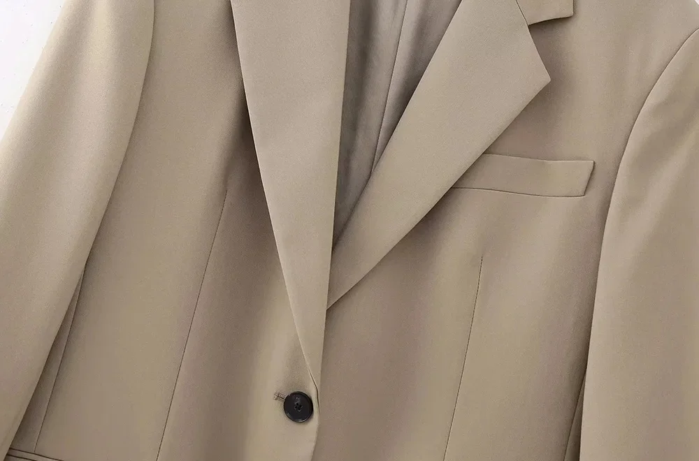 TRAF Women Fashion Oversized Front Buttoned Blazer Coat Vintage Long Sleeve Flap Pockets Female Outerwear Chic Casual Tops