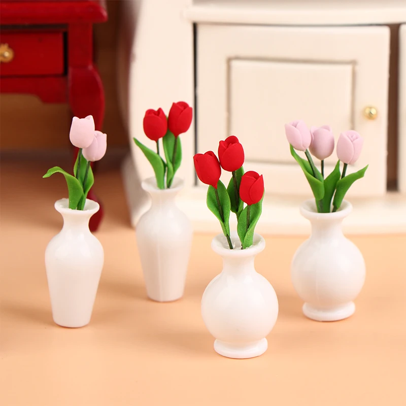 

1:12 Dollhouse Miniature Bouquet Potted Plant Rose Flower Pot Bonsai Home Garden Model Decor Toy Doll House Accessories