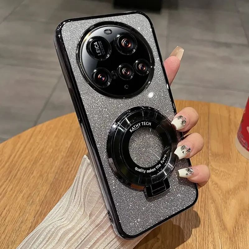 Glitter Transparent Electroplating Stand Case - Skin-friendly Anti-fall Cover