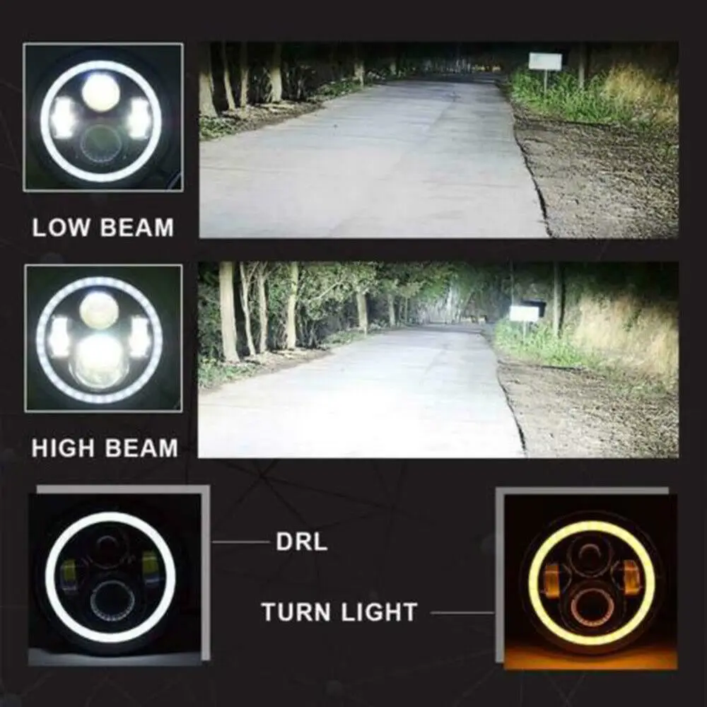 2Pcs 7 Inch Round 280W LED Headlight Halo Angle Eyes DRL Turn Signal Light for Jeep Wrangler JK LJ TJ CJ 97-18