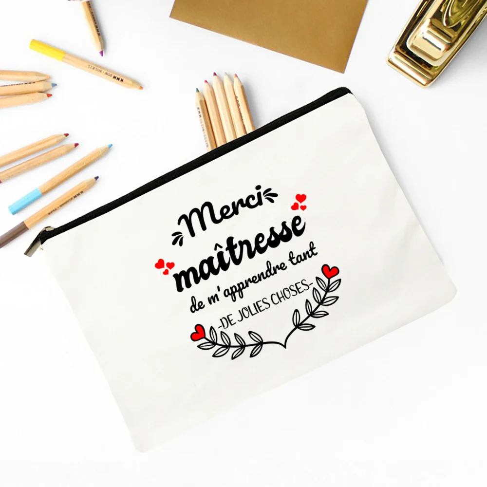 French Printed Makeup Bag Travel Neceser Travel Toiletry Organizer School Pencil Bags Graduate Gift for Maitresse Atsem Aesh Avs