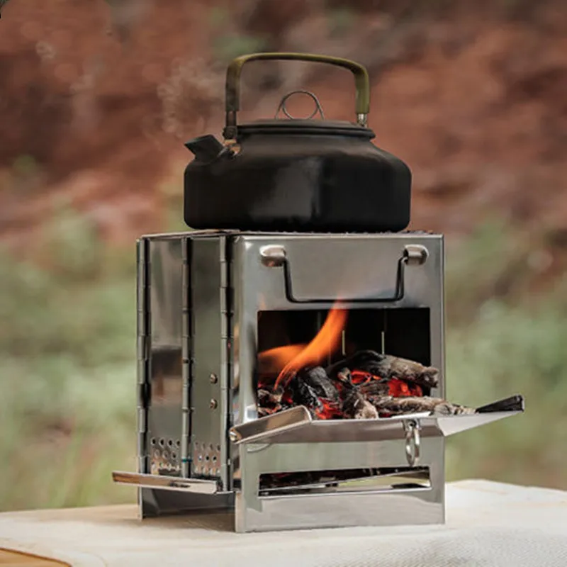 

Wood Burning Camp Stove Folding Stainless Steel Grill Firewood Stove For Outdoor Survival Camping Cooking Picnic