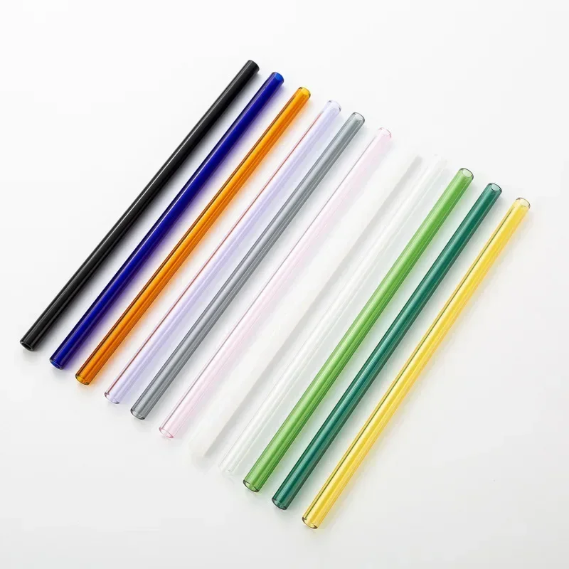 Glass Straw Set INS Color Thick Glass Straw Transparent Creative Heat Resistant Hhigh Borosilicate Straw Straight Curved Tube