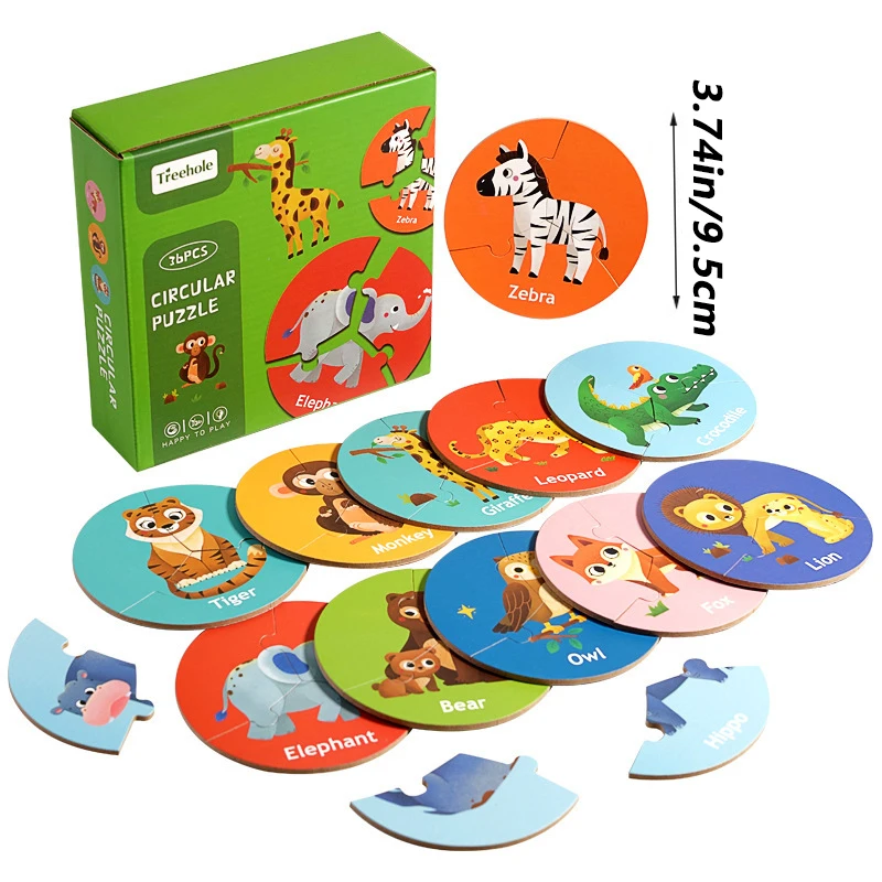 Educational Puzzles Round Puzzle Toys Circular Animal Pairing Board Game