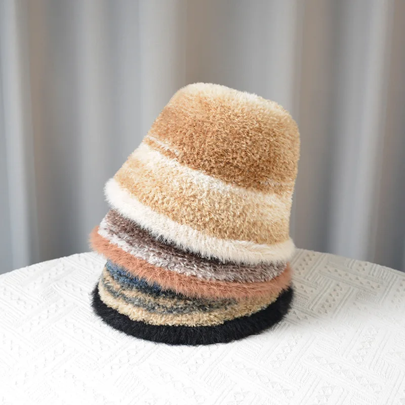 New 2024 Winter Faux Fur Bucket Hat Fluffy Thick Warm Fisherman Cap Women Casual Outdoor Soft Furry Panama Sun Cap for Girl