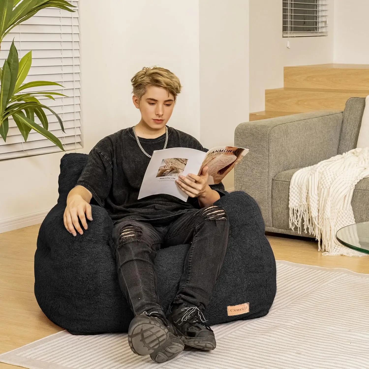 Bag Chair with Filler, Bean Bag Sofa with Tufted Soft Stuffed Filling, Fluffy and Lazy Sofa, Comfy Cozy BeanBag Chairs