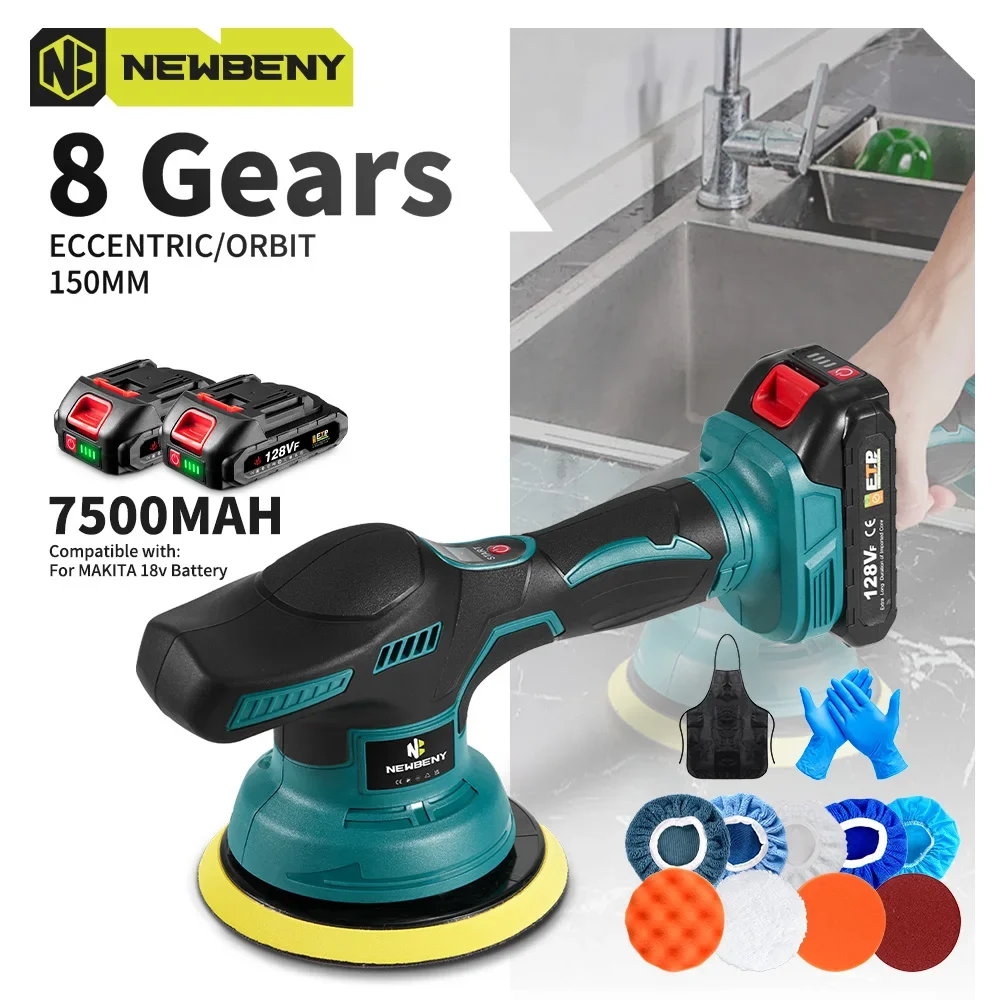 150mm Electric Car Polisher Cordless 8 Gear Adjustment Car Polishing Auto Waxing Rotary Tool For 21V 18V-21V Battery