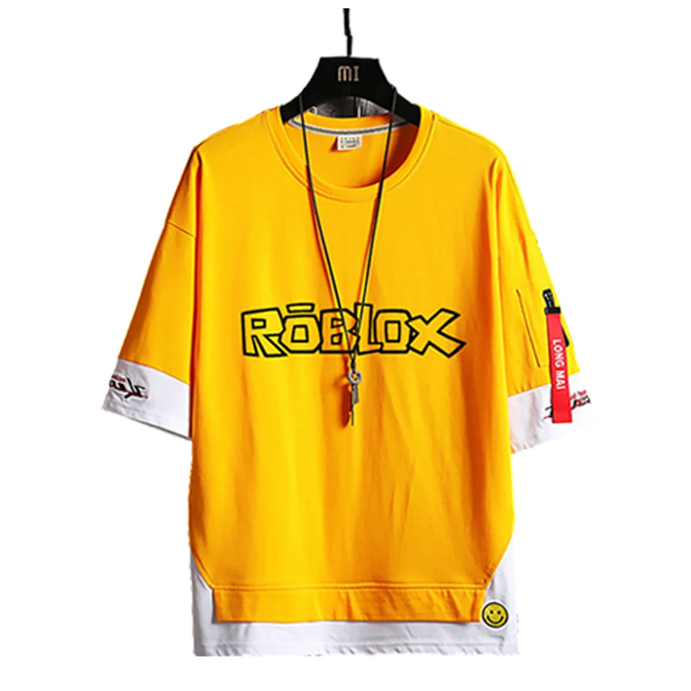 Cartoon Game Anime Peripheral ROBLOX Virtual World Short-sleeved T-shirt  Men's Trend Splicing Loose Half-sleeved Clothes