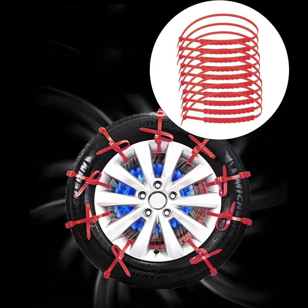 10PCS Snow Tire Chain Anti-Skid Belt for Car Truck Emergency Winter Driving