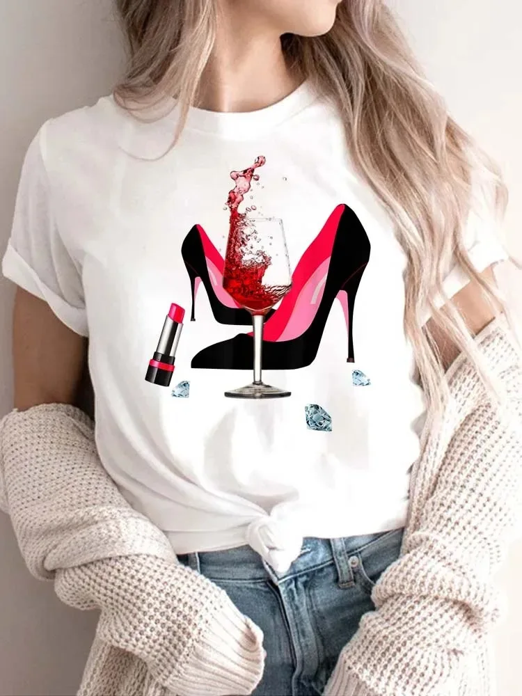 

Женская футболка с коротким рукавом, Повседневная белая футболка большого размера с рисунком Винных Бокалов в стиле Харадзюку, 2024