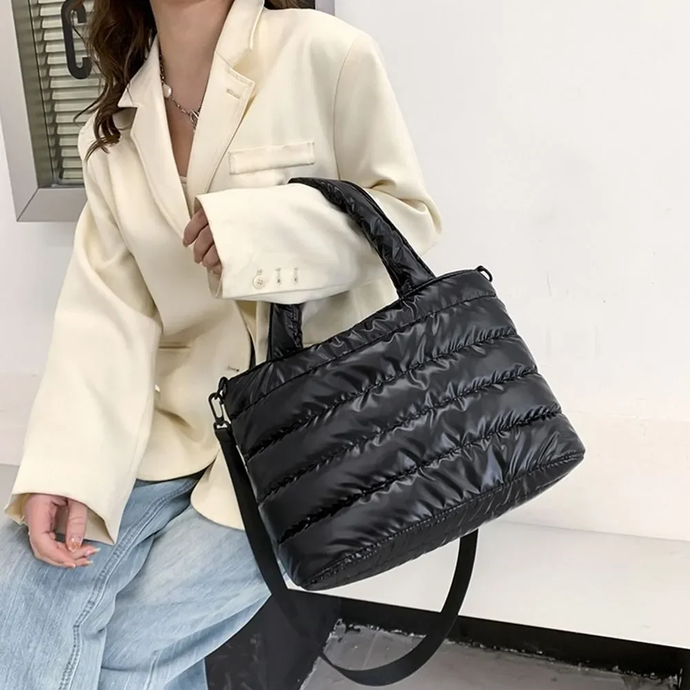 

New Puffer Tote Bag for Women Quilted Puffy Handbag Lightweight Down Cotton Padded Shoulder Padding Crossbody Purses and Handbag