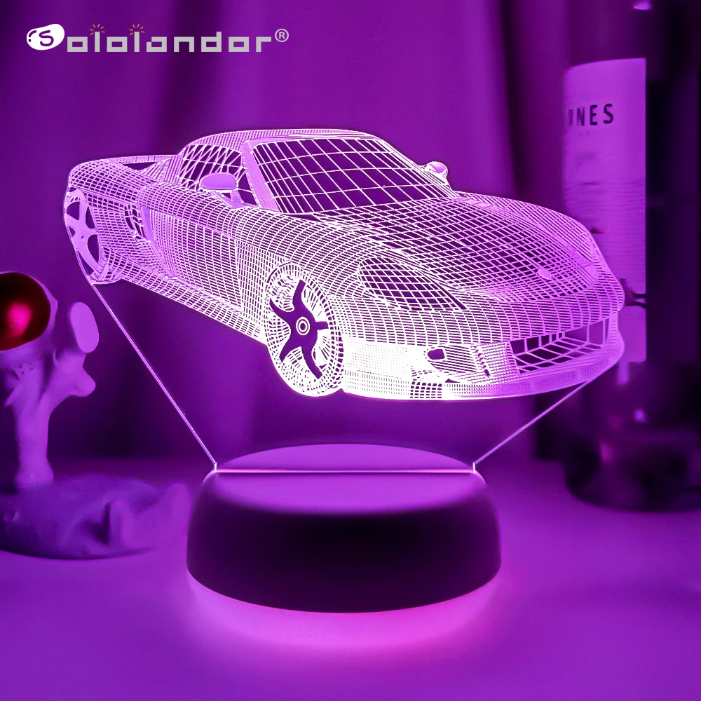

New Sports Car 3d Illusion Lamp for Kids Bedroom Decor Nightlight Touch Sensor Atmosphere Birthday Gift Supercar Led Night Light
