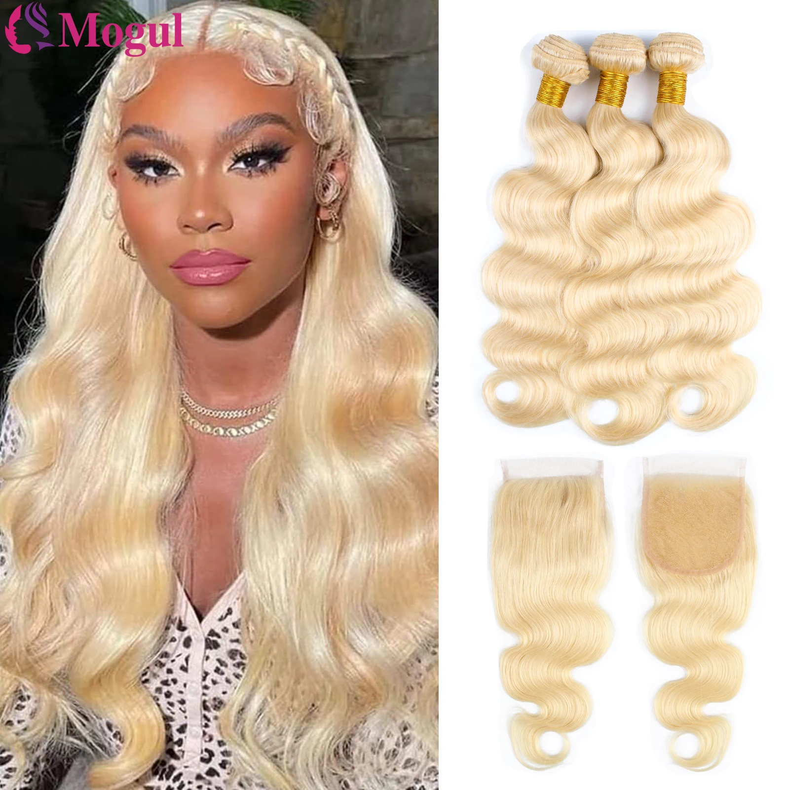 

4x4 Closure Brazilian 613 Blonde Human Hair Bundles Body Wave Bundles Human Hair Extensions Hair Weaving Remy Human Hair