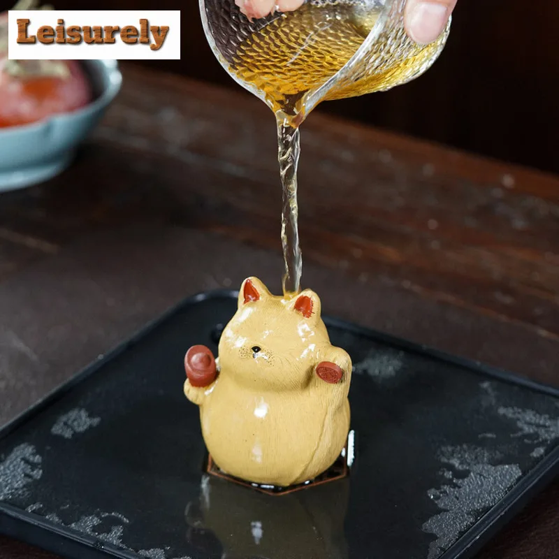 Yixing Zisha Fortune Cat Tea Pet Boutique Tea Sculpture Tea Figurine Play Toys Tea Statue Ornaments Tea Ceremony Accessories