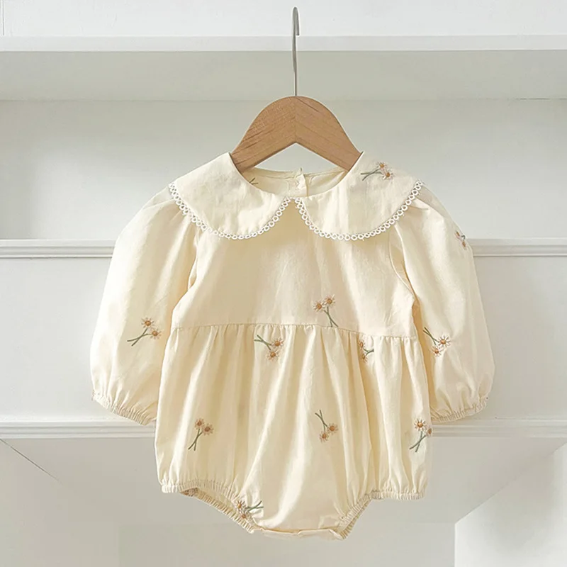 Spring 0-24M Baby Girl Clothing Toddler Baby Girl Romper Embroidery Flower Dots Cotton Romper White Infant Baby Girls Jumpsuit 1