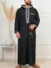 Muslim Men's Black Hooded Zippered Embroidered Robe for Festival Prayer And Worship Clothing
