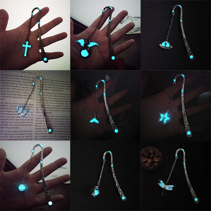 

Cute Luminous Metal Feather Bookmarks Beautiful Book Accessories Dragon Dragonflies Butterflies Book Marks for Birthday Gift