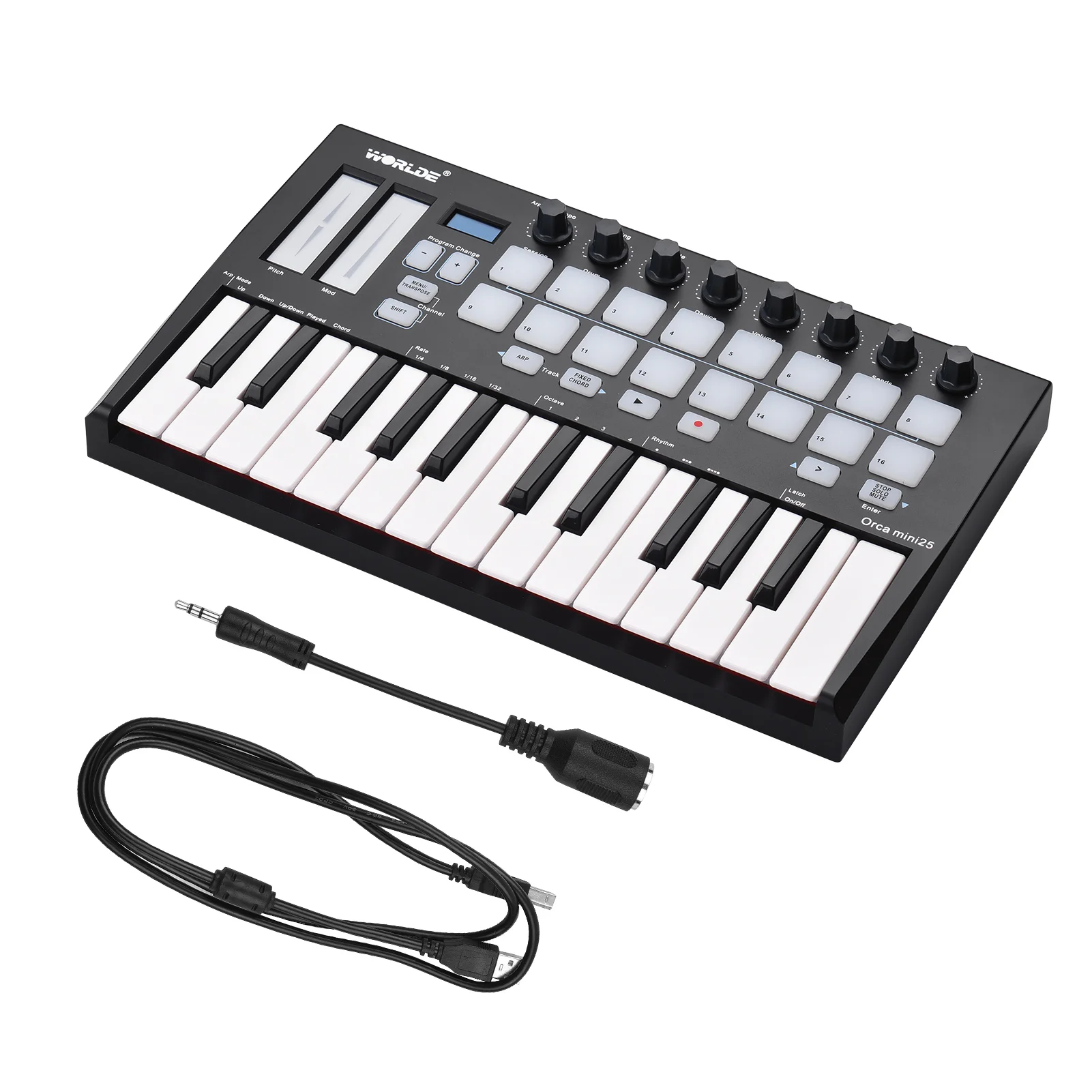 WORLDE Panda mini 25-Key USB MIDI Keyboard Controller Piano 8 RGB Backlit Trigger Pads Music