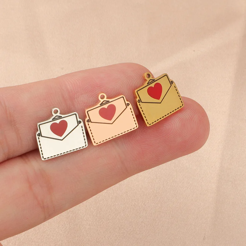 

WZNB 3Pcs Enamel Heart Envelope Stainless Steel Charms Pendant for Jewelry Making Handmade Earrings Necklace Diy Accessories