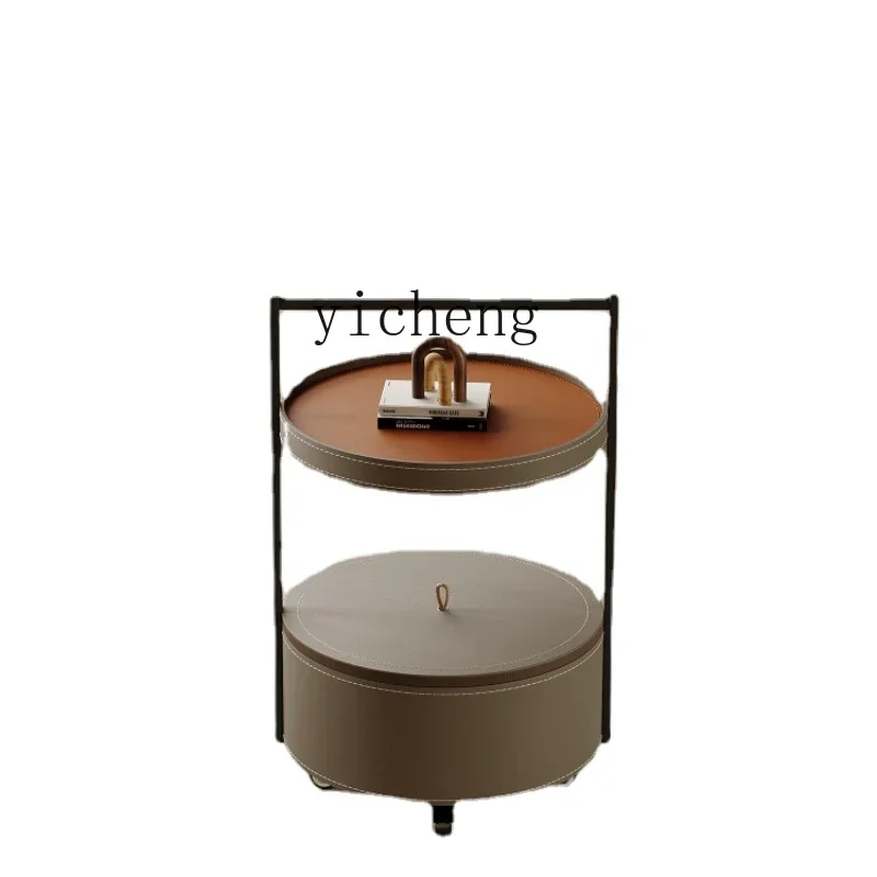 

XL Saddle Leather Storage Sofa Side Table Removable Modern Minimalist round Corner Table Living Room