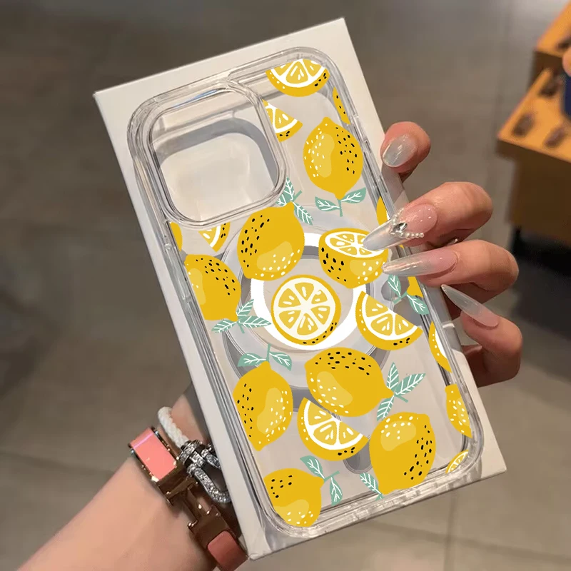 Summer Fruit Lemon Wireless Charger Phone Case with Floral Design