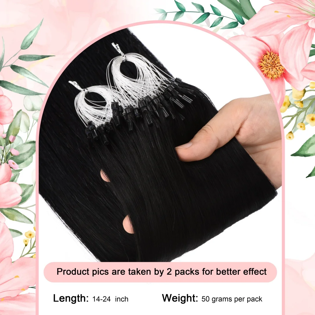 Micro Loop Hair Extension Real Hair Jet Black Human Extensions #1 Micro Loop Extensions 1g/s 50g Beads