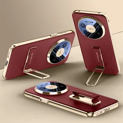 Luxury Leather Wristband and Metal Stand Lens - Protection Hard Back Cover Case for Huawei Mate 70 Air (Red)