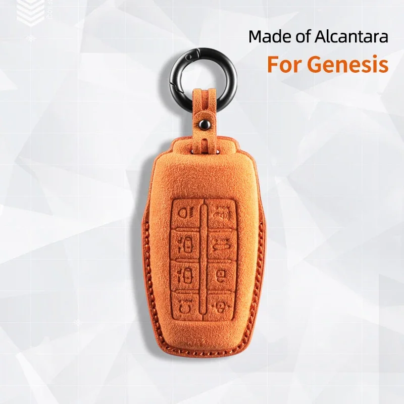 

Alcantara Suede Car Key Case Protective Shell For GENESIS G80 GV70 GV80 2019 2020 2021 2022 Auto Accessoriers keychain bag