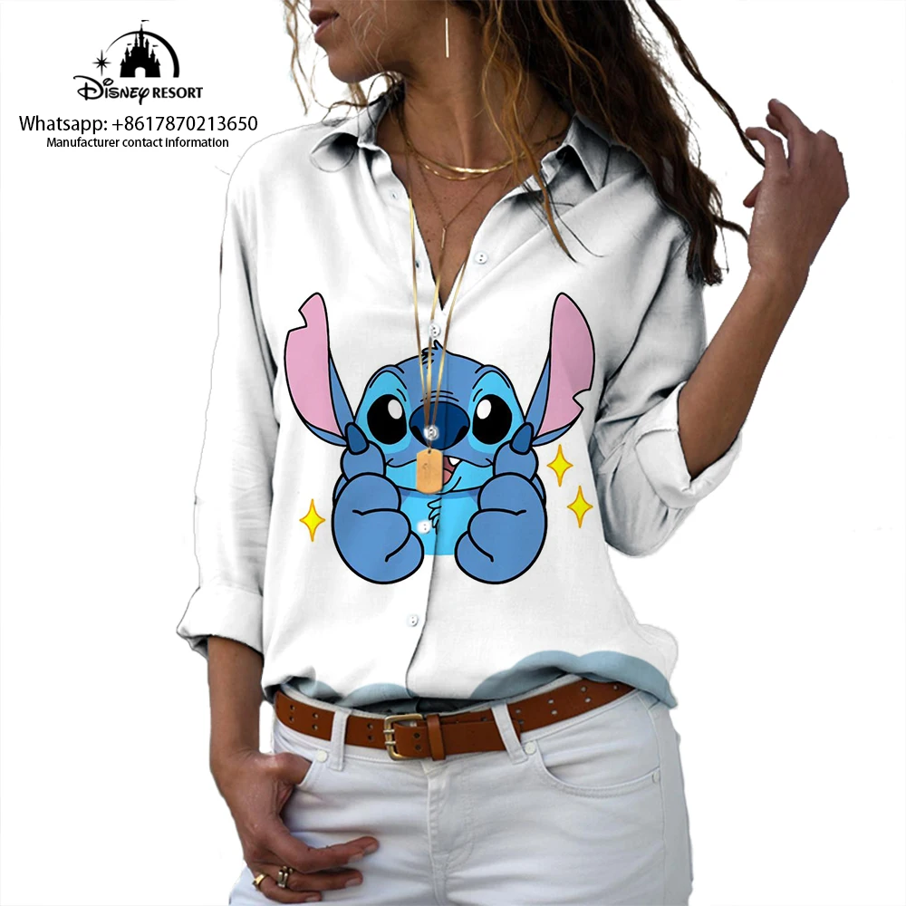 

Disney Brand Mary Cat and Stitch Anime Fall New Style Ladies Street Hip Hop Shirts Fashion Casual Tops Y2K 2022