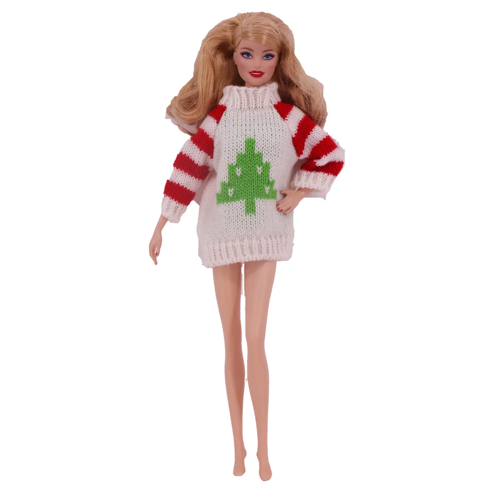 Doll Clothes Christmas Jumpsuit Sweater Short Sleeve For Barbies Accessories Cute Snowman Pattern For Big Elf Dolls,Holiday Gift 5