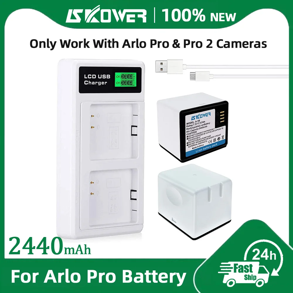 Batteria Ricaricabile Skower 2440Mah Per Fotocamere Arlo Pro,Arlo Pro 2 Con Doppio Caricatore Lcd