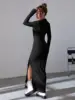 Black Temperament Pit Strip Slimming Dress Autumn/Winter Casual Waist Wrap With Hip V-neck Knit Dress 2
