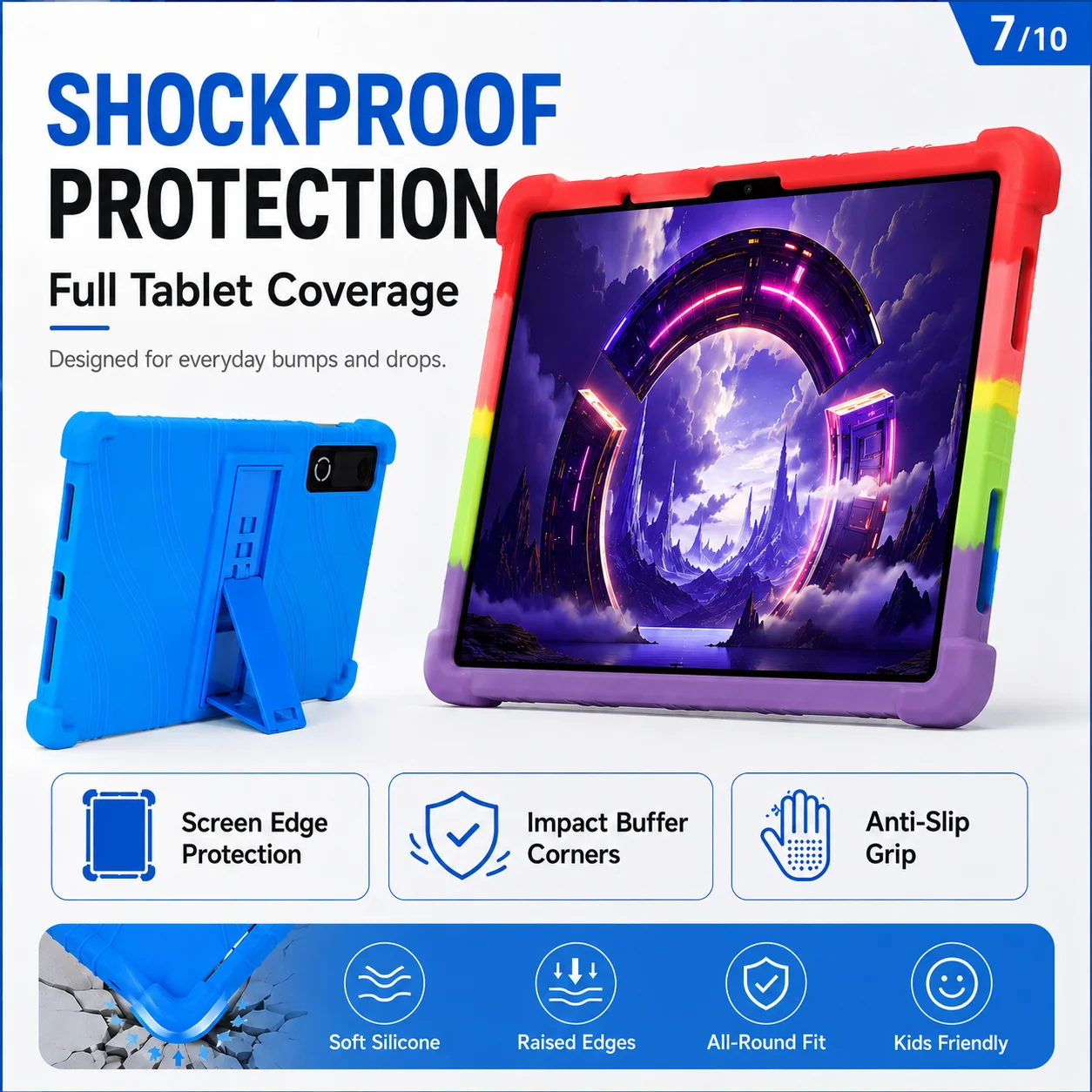 Shockproof Soft Silicone Tablet Case with Built-in Kickstand