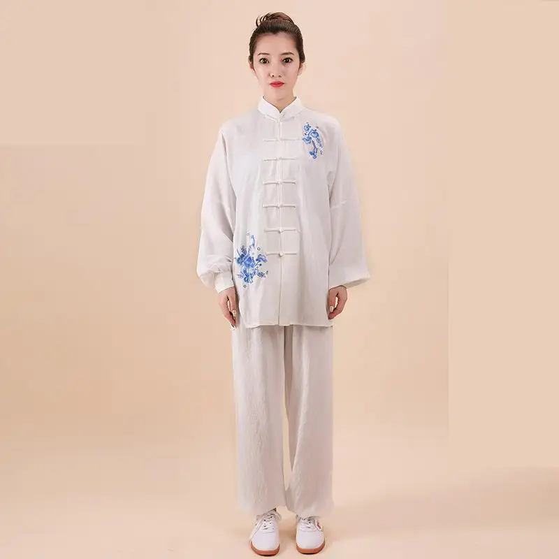 Women Cotton Linen Tai Chi Suit Female Kung Fu Wushu Martial Arts Uniform Performance Jacket Pants Oriental Exercise Clothing