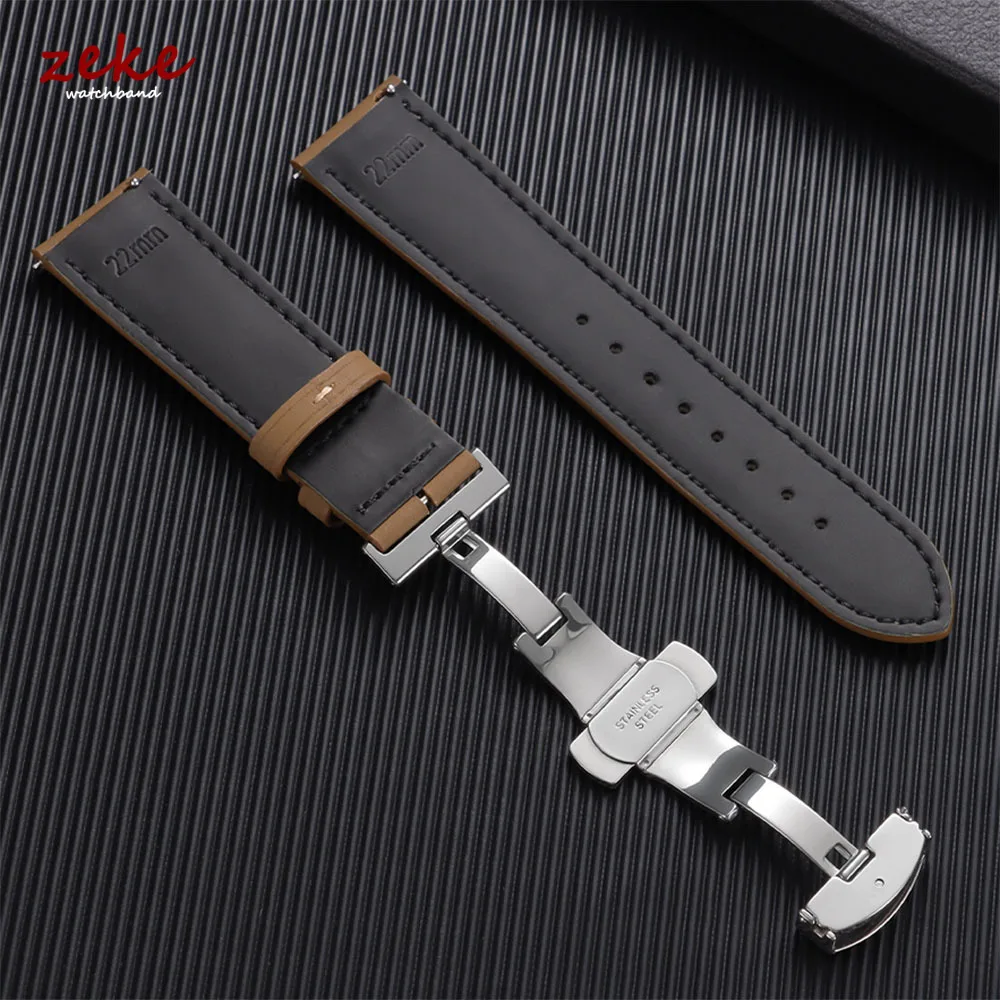 Luxury Calfskin Leather Watchband with Butterfly Buckle - Casual Business Replacement Strap
