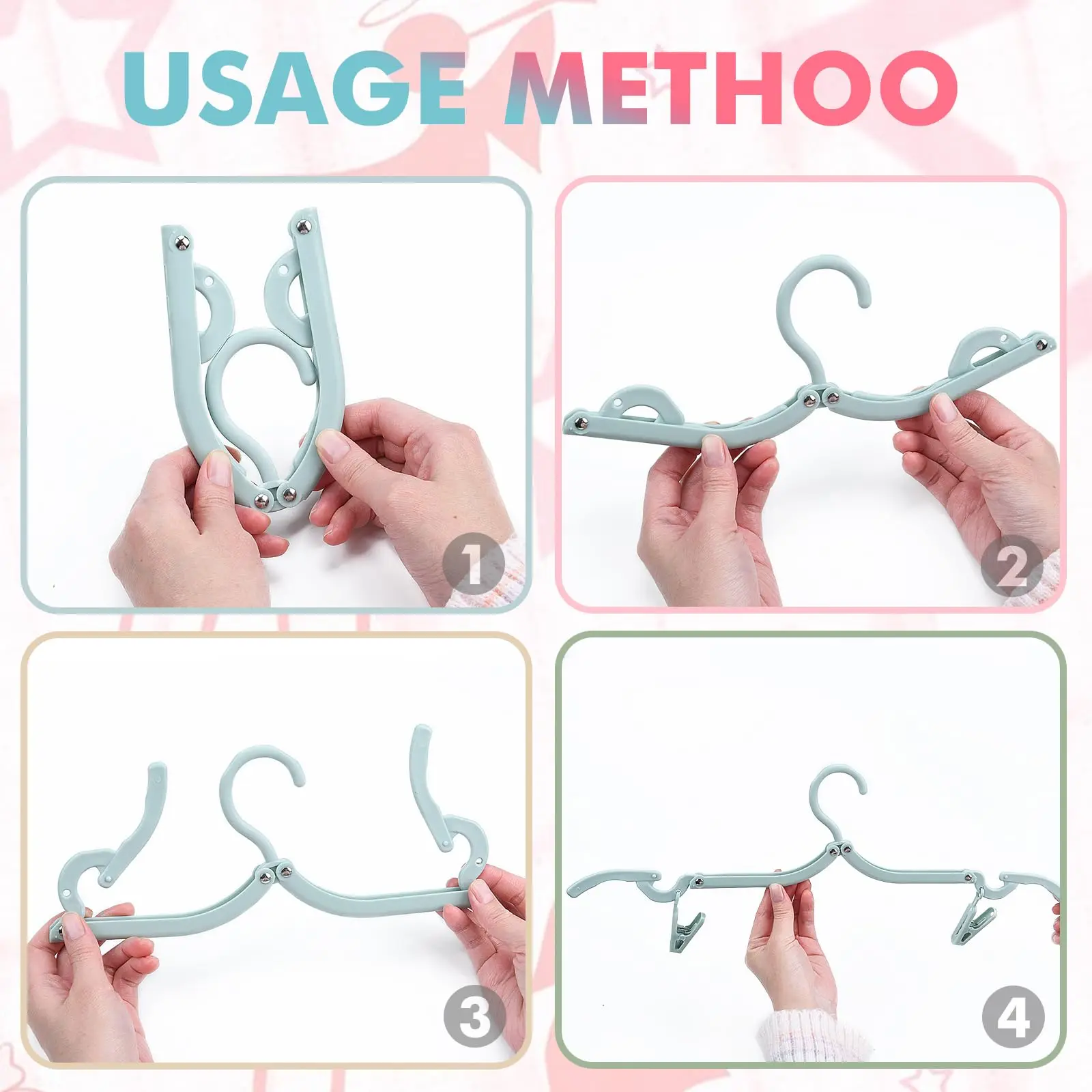 Clothes Rack Folding Hanger Set With Clip for Clothes Drying Travel Telescopic Portable