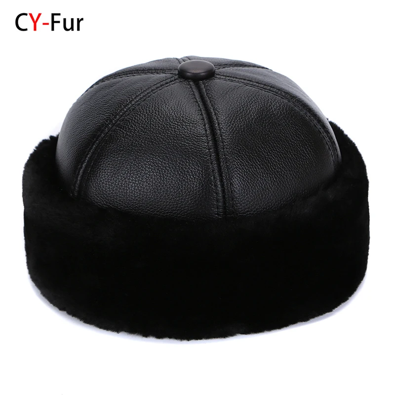 Brand New Style Retro Cowhide Bomber Hat Winter Keep Warm Caps Men Women Real Leather Cap Thick Velvet Dad Hat Leather