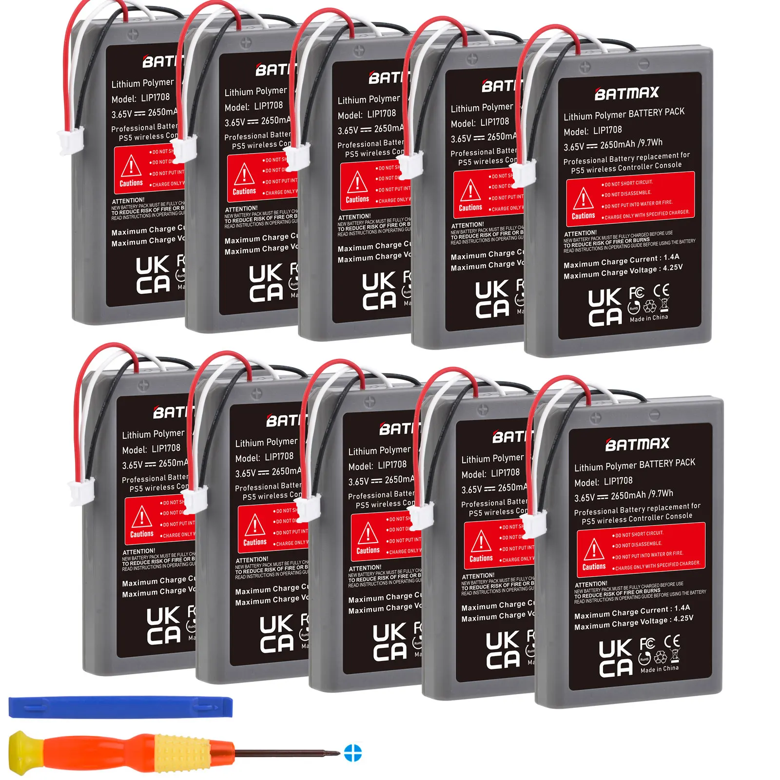 Bateria de Substituição Lip1078 Ps5 Akkus 2650mah para Sony Ps5 Dualsense Cfi-zct1w Controlador sem Fio 10 Peças