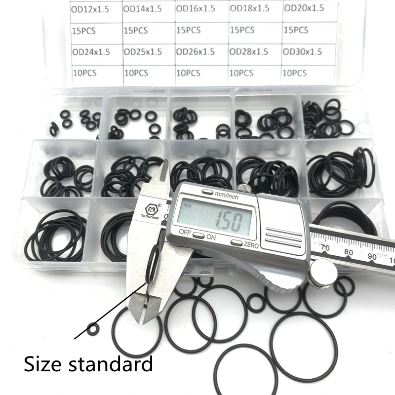 박스 고무 NBR O 링 CS 1.5mm 모음, 블랙 O 링 씰링 개스킷 세트, 니트릴 와셔 하이 퀄리티, 자동차 O 링 키트