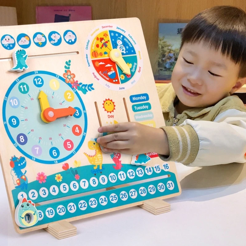 1 Set Kids Montessori Learning Table Clock Easy to Read for Playrooms Teaching Clock Seasons, Months, Days of Week 3