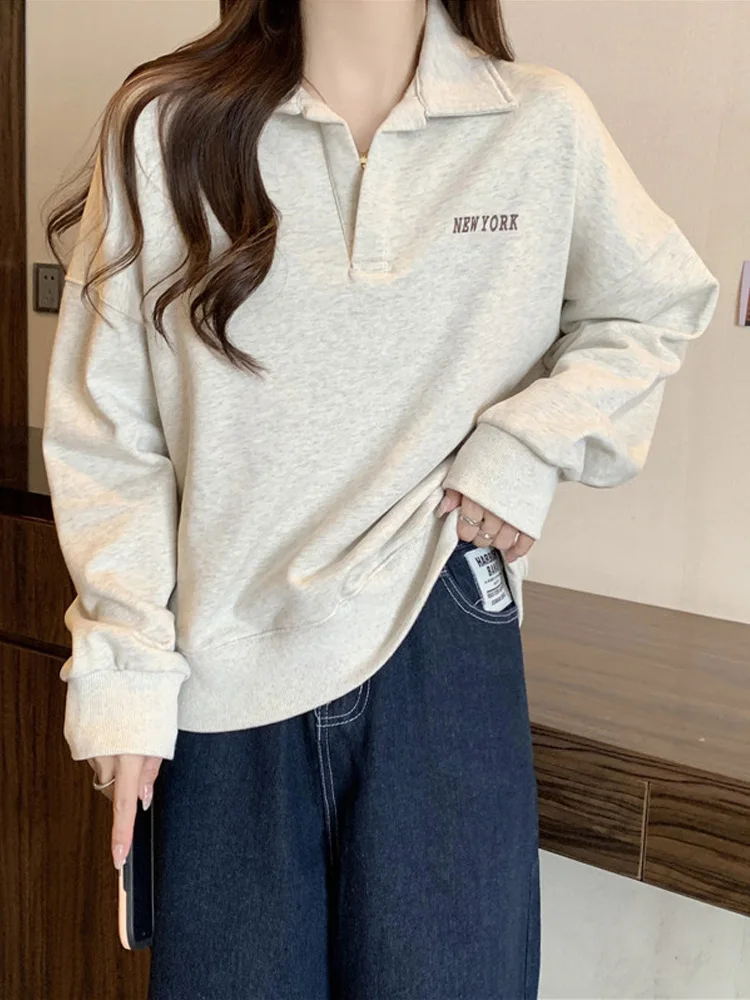 

Autumn long sleeve V-neck thin Sweatshirt Harajuku Gothic letter print Hoodies Women casual cotton oversized Hoodie y2k clothes