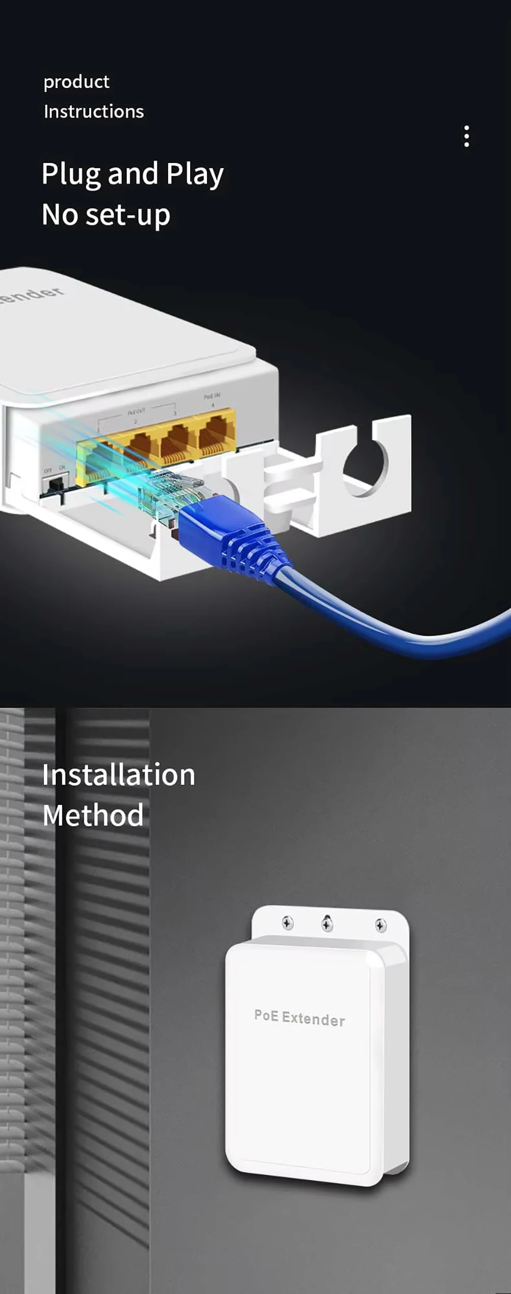 4 Port Waterproof POE Repeater 10/100Mbps Outdoor Network POE Extender IP55 VLAN 44-57V 30W IEEE802.3af for POE System Camera 6