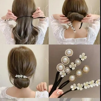 Capelli di cristallo floreale da donna, ciambella facile, updo, bastoncino per capelli, fascia per capelli pieghevole fai da te, chignon, accessori per capelli