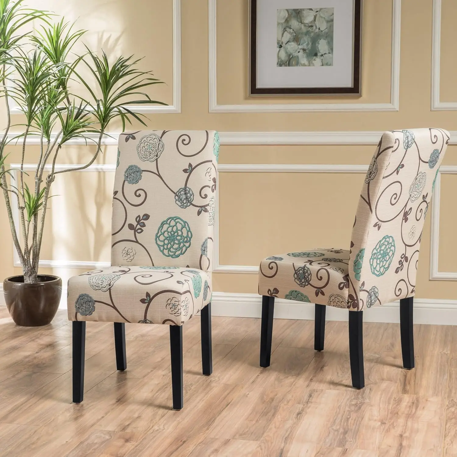 Dining Chairs, 2-Pcs Set, Polyester White And Blue Floral