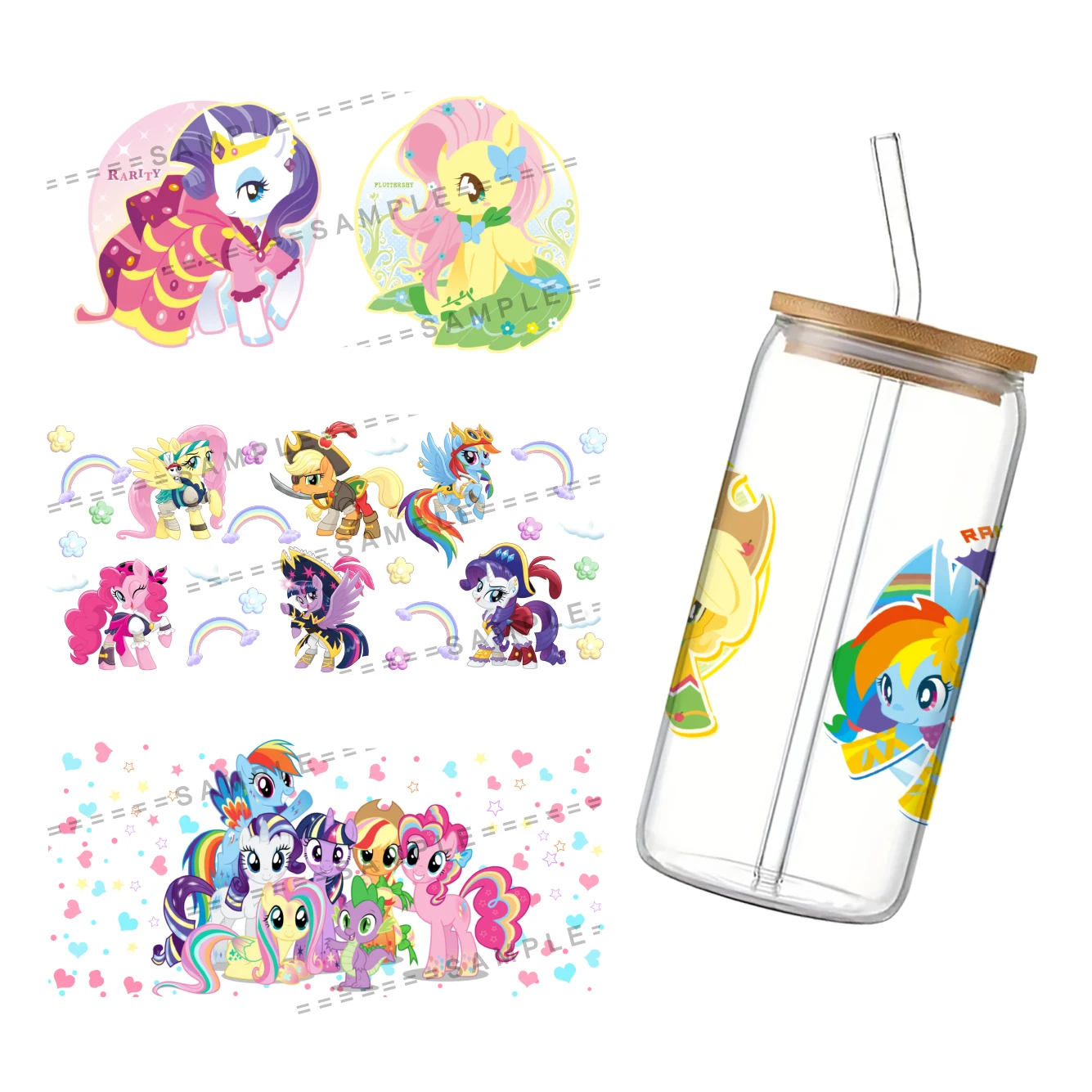 3D Wrap Transfer Sticker For 16oz Libby Glass Design My Little Pony Cup Wraps Decal Waterproof Mug UV DTF Stickers Wholesale images - 6