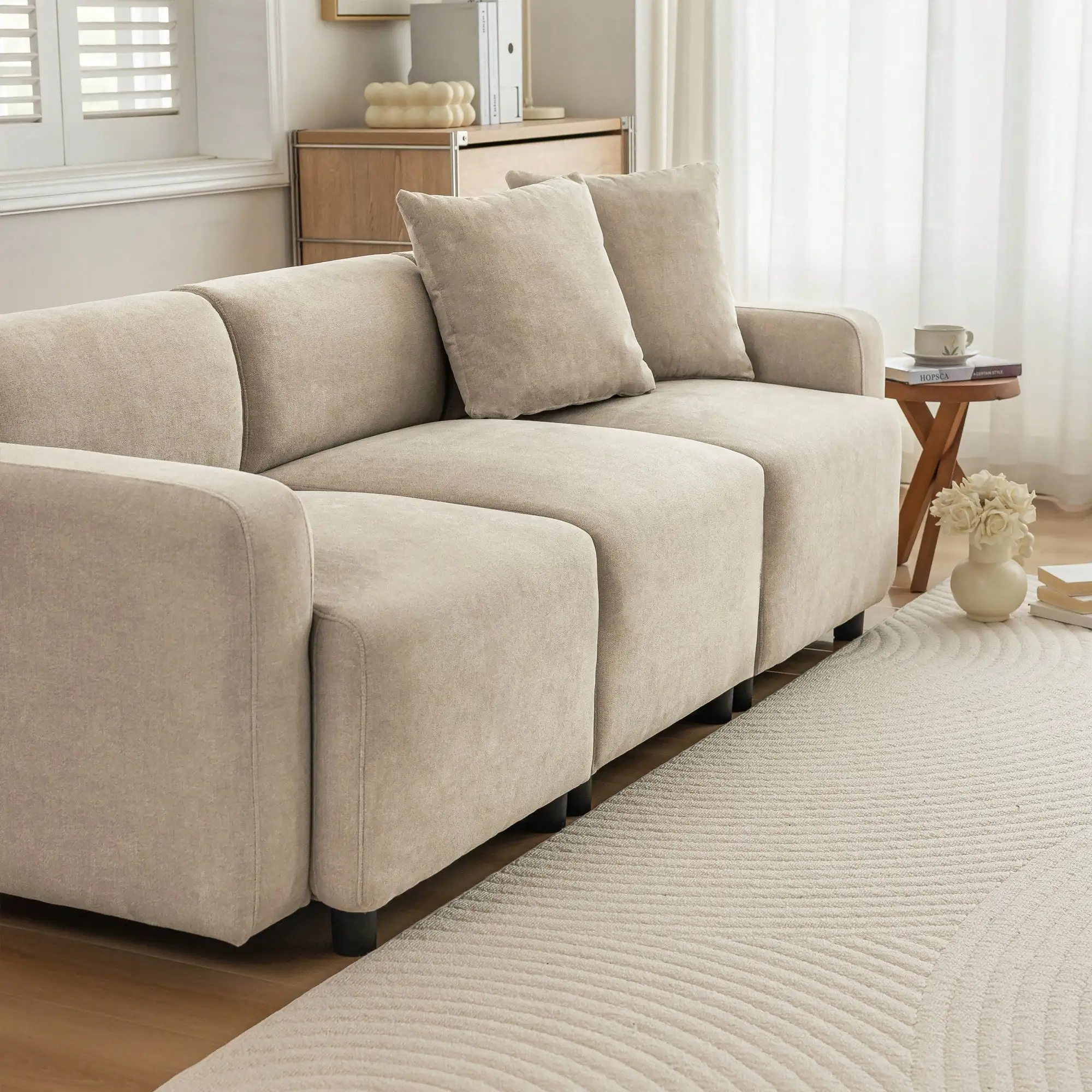 KOMHTOM Modernes 3-Sitzer-Sofa, Wohnzimmer in Beige, Couch mit Kissen für Schlafzimmer und Wohnzimmer – Detail 5