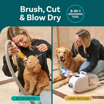 Dog Grooming Vacuum and Kit, Hair Dryer 8-in-1, 60db Low Noise Vacuum for Shedding and Grooming 2