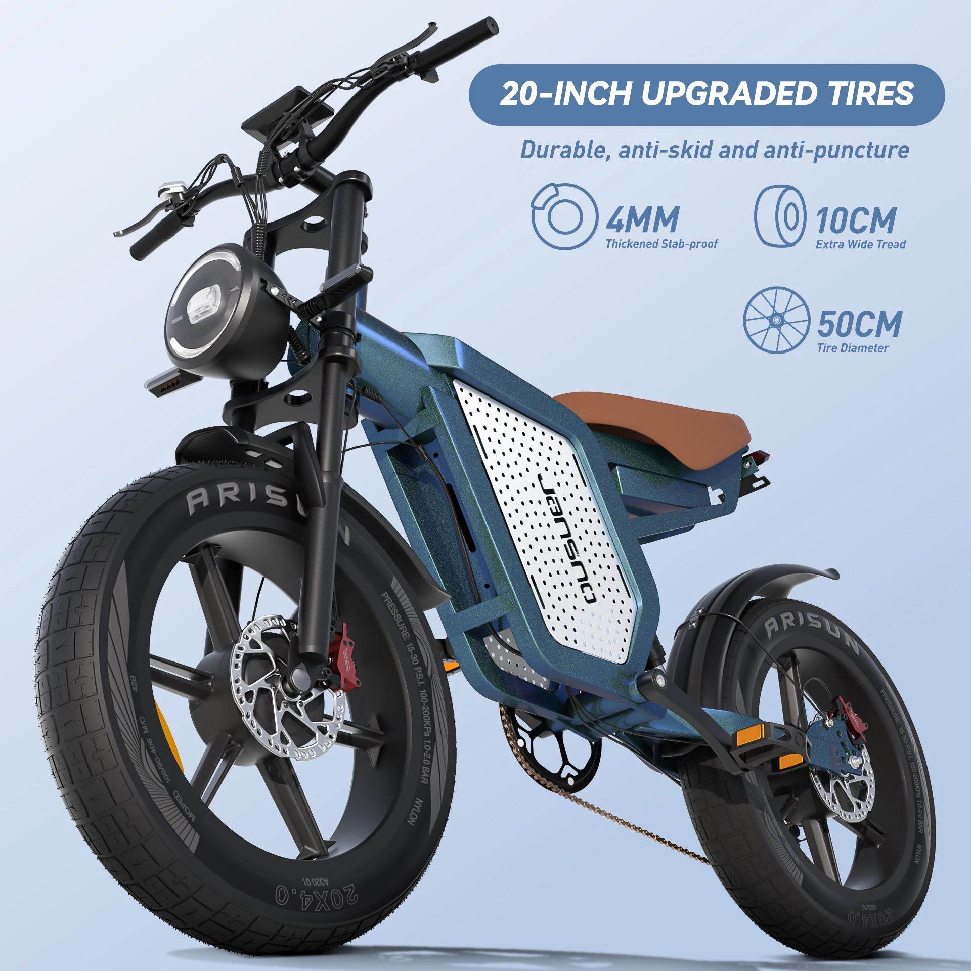 Jansno X60 E-Bike 48V23AH Retro-Motorrad E-Bike für Erwachsene 20* 4,0-Zoll-Fat-Tire-Offroad-E-Bike – Detail 1